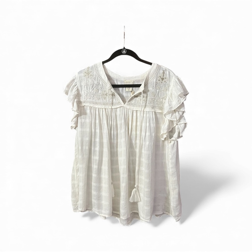 Atelier Nicole Miller Cream Embroidered Blouse Size 2X NWT